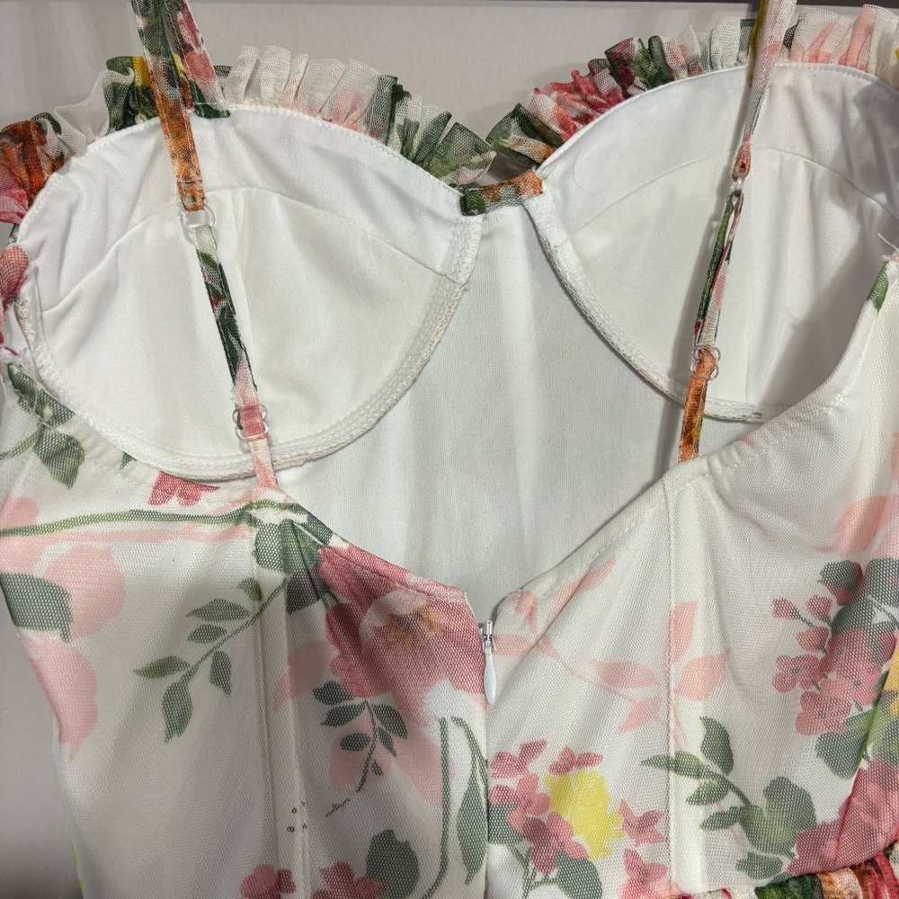 LACE & BEADS
Corset Tulle Midi Dress In Soft Floral-multi Size 8 - Picture 5 of 9
